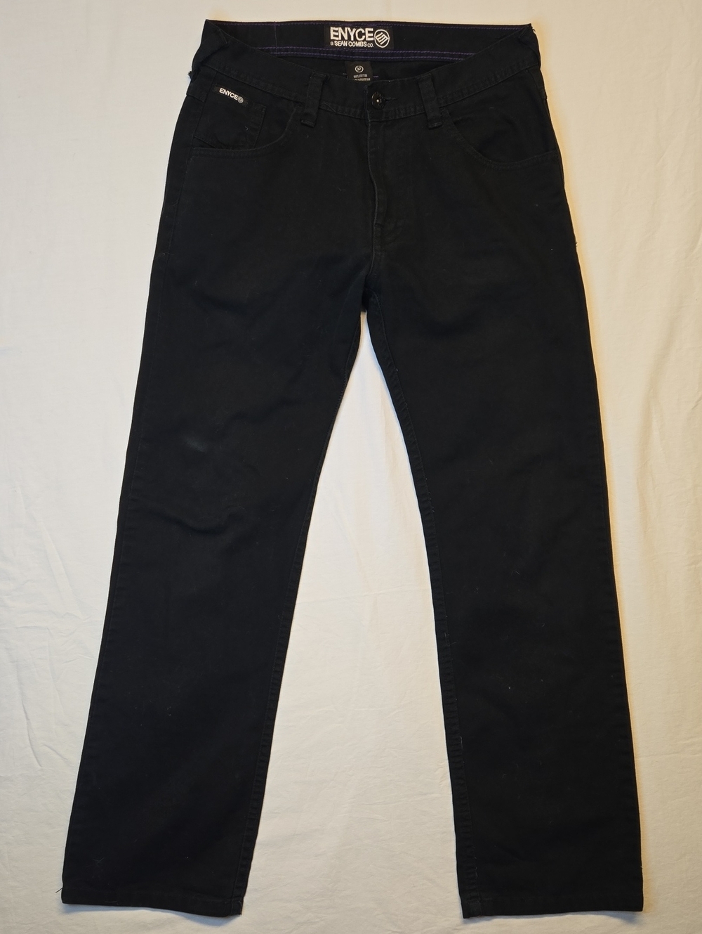 Enyce Black Straight Leg Baggy Fit Embroidered Denim Jeans Vintage Y2K